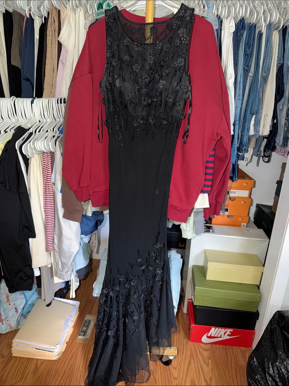 Cache Beaded Lace Evening Gown - Women's Formal Dress